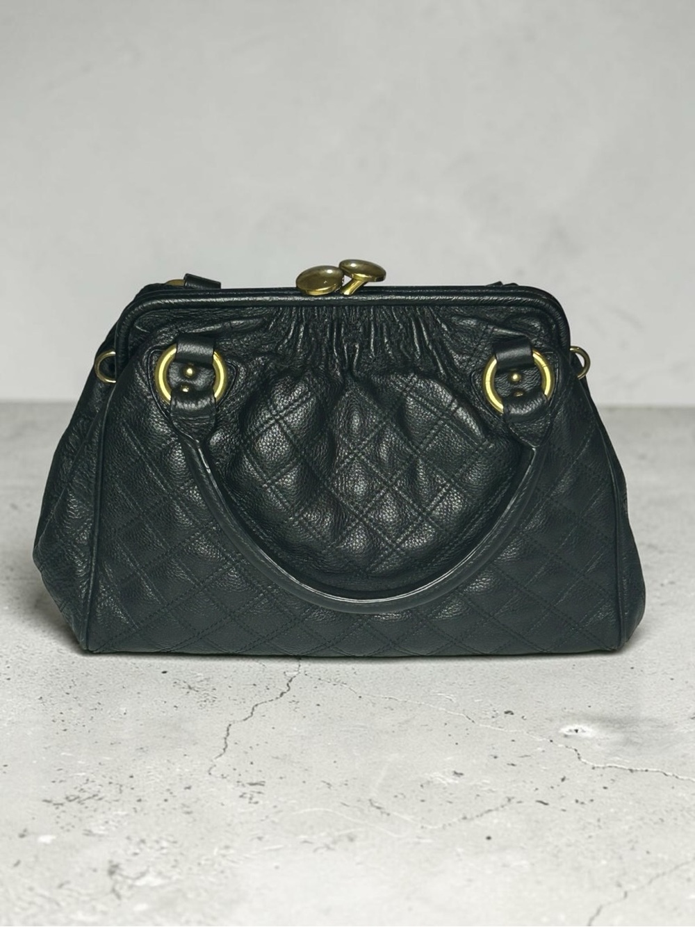 Marc Jacobs Stam Black Quilted Leather Satchel with Gold Hardware